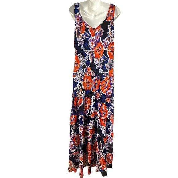 Jones Studio Maxi Floral Sleeveless Chiffon Long Flowy Lined Dress Womens 16W - Picture 13 of 16